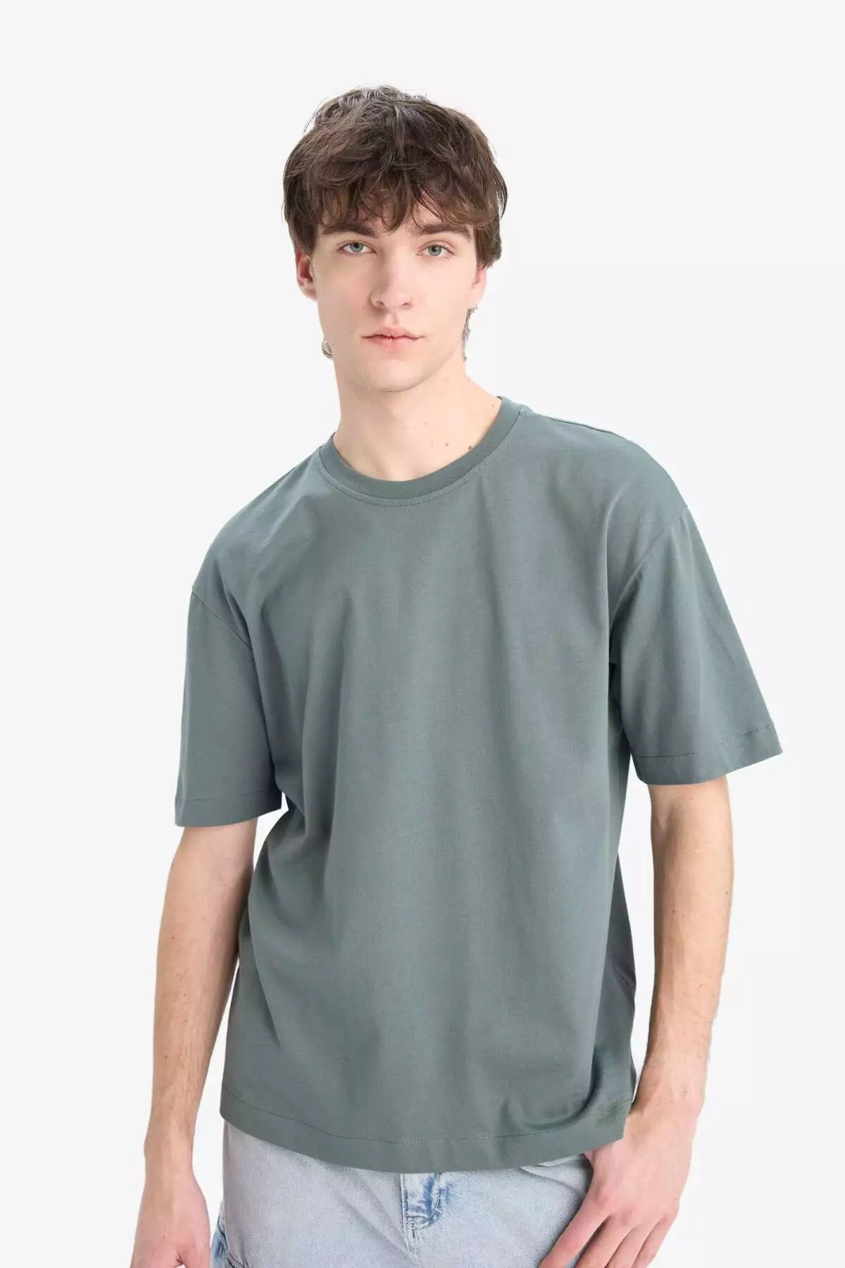 100% Cotton Oversize Wide Fit Crew Neck Basic Plain Short Sleeve T-Shirt E6885Axns