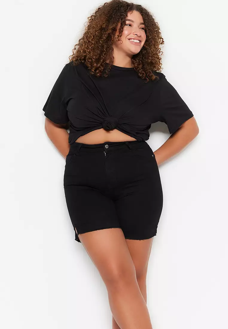 Plus Size High Waist Skinny Denim Shorts