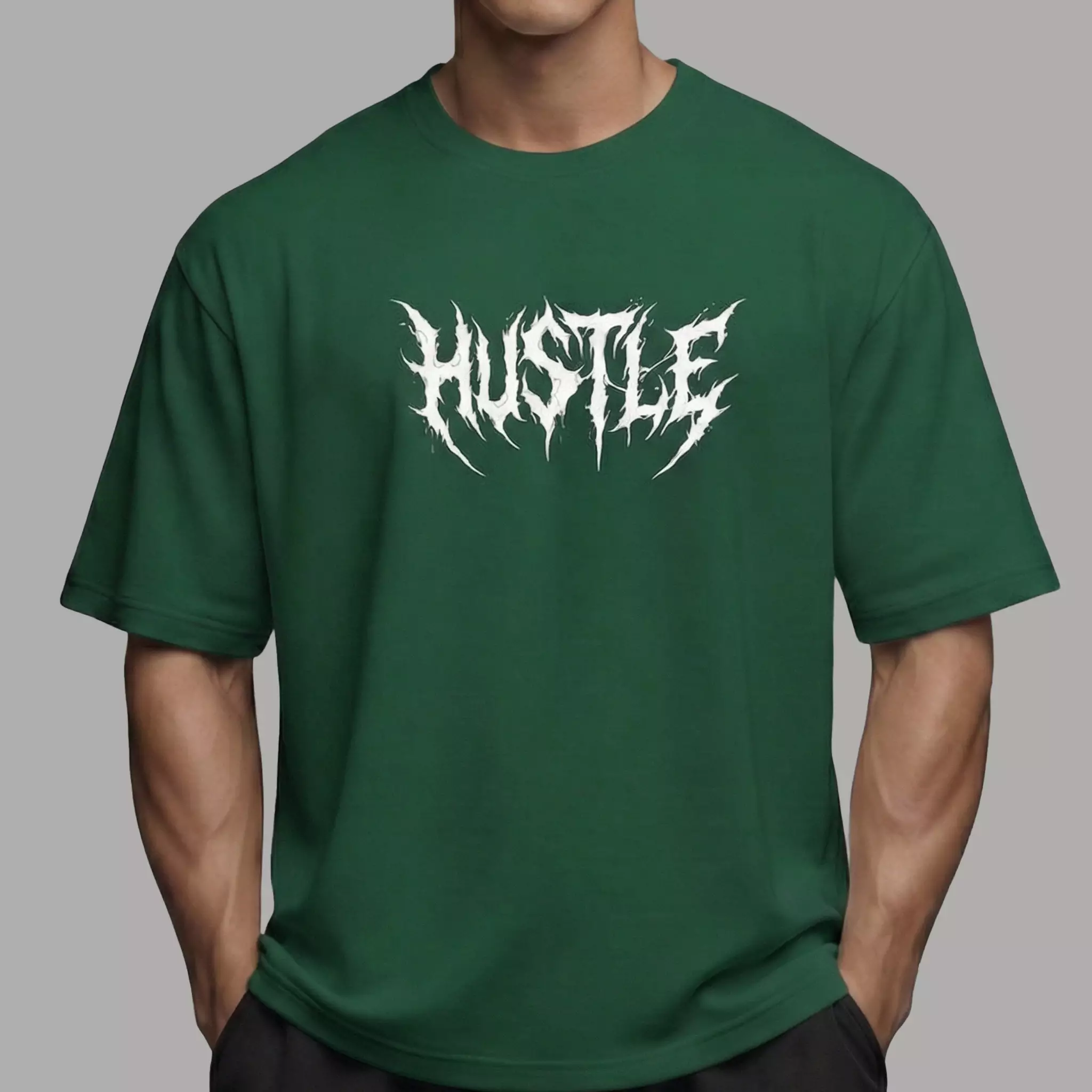 THIRDDAY Kaos Oversize Gym Hybrid Cotton Pria Premium | Kaos Gym & Casual Adem Anti Bau, 240 gsm Tebal, Clean Look Activewear Eksklusif | Hustle Hijau Botol MTZ77