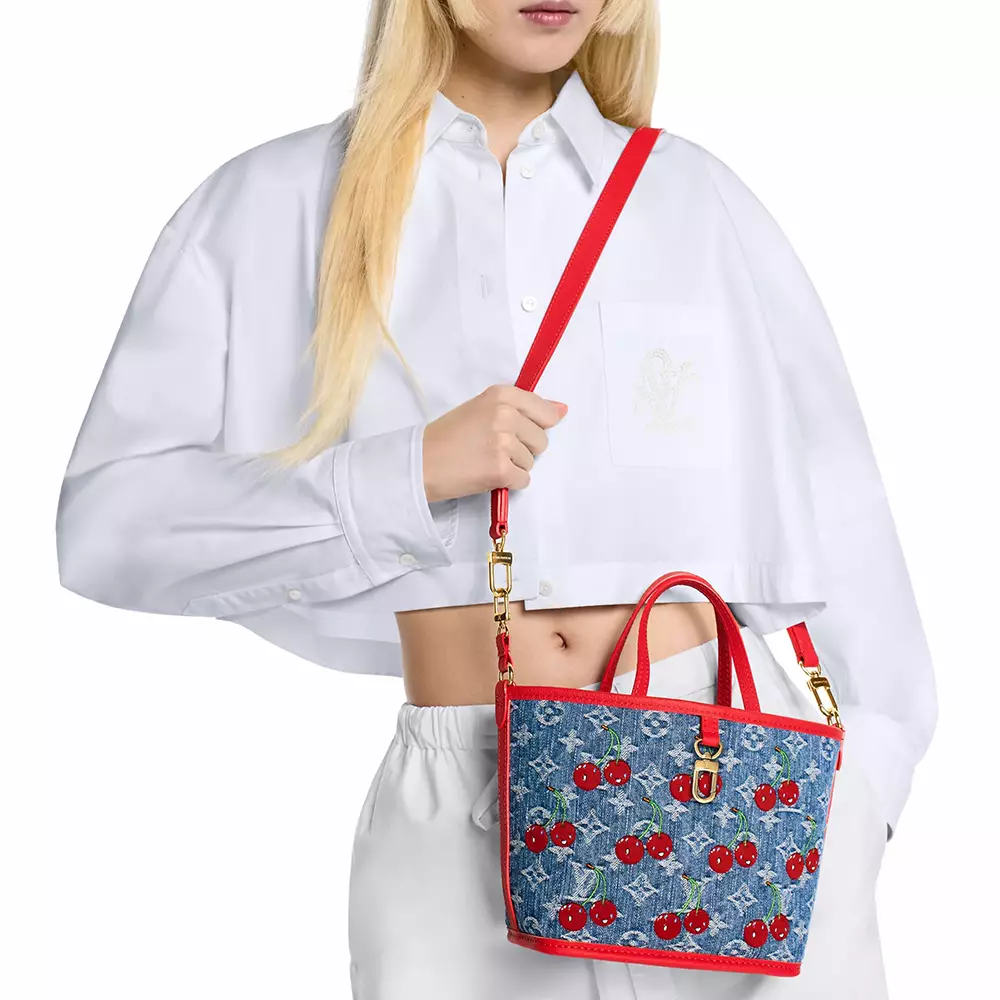 TM Neverfull Inside Out BB Monogram Red Cherry Denim Blue