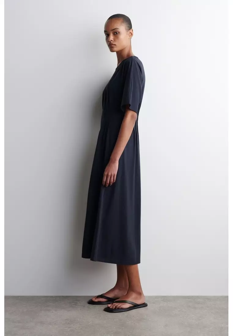 PINTUCKED COTTON MIDI DRESS