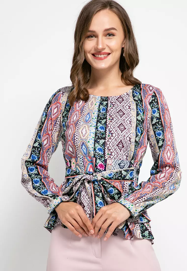 Beau Blouse In Blue Print