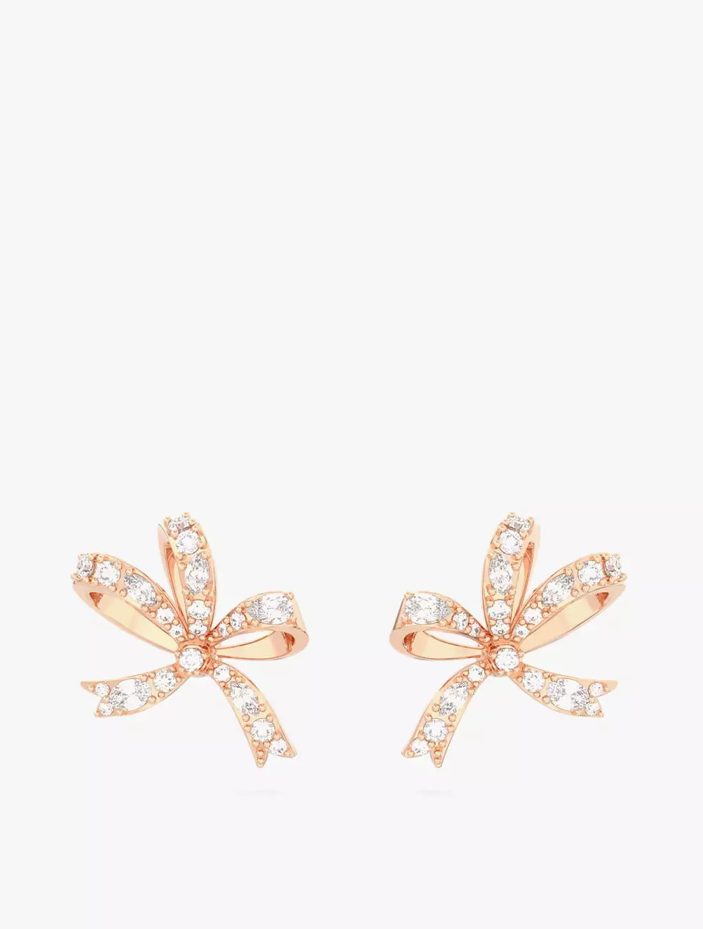 Volta Stud Earrings, Bow, Small, White, Rose Gold-Tone Plated - White