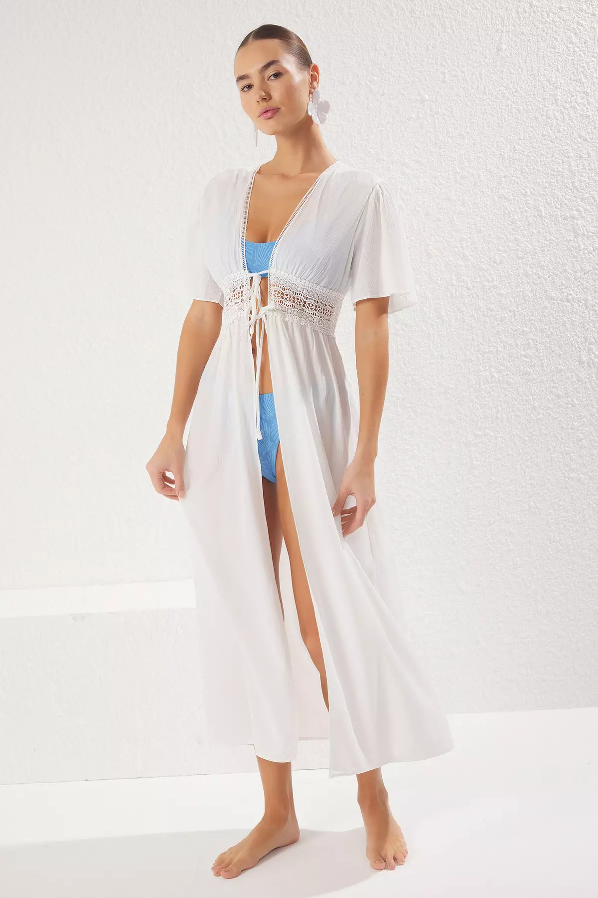 White Maxi Woven Lace Binding Detailed Beach