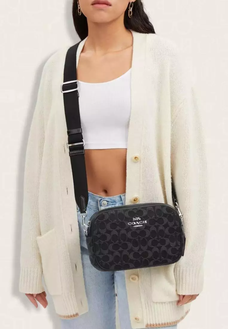 Coach Jamie Camera Bag In Signature Denim Silver Black