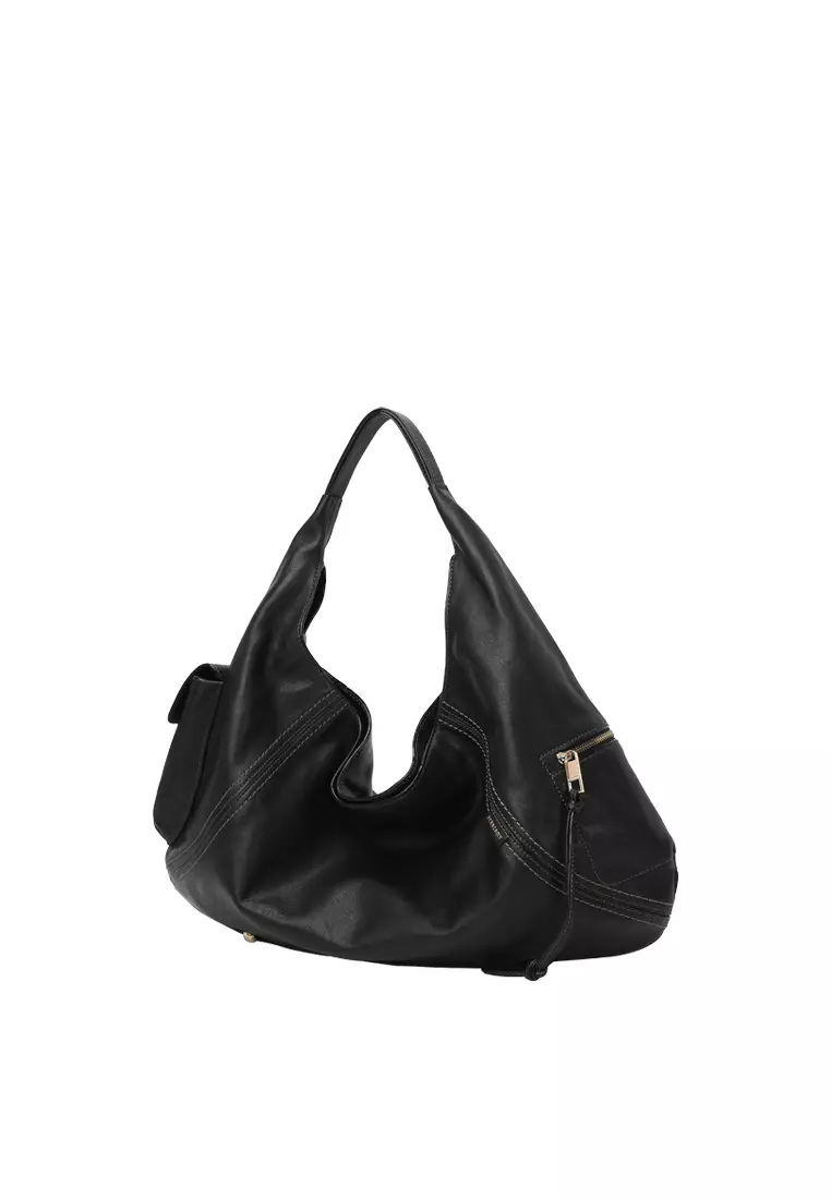 Arial Side Pockets Hobo Bag II - Black