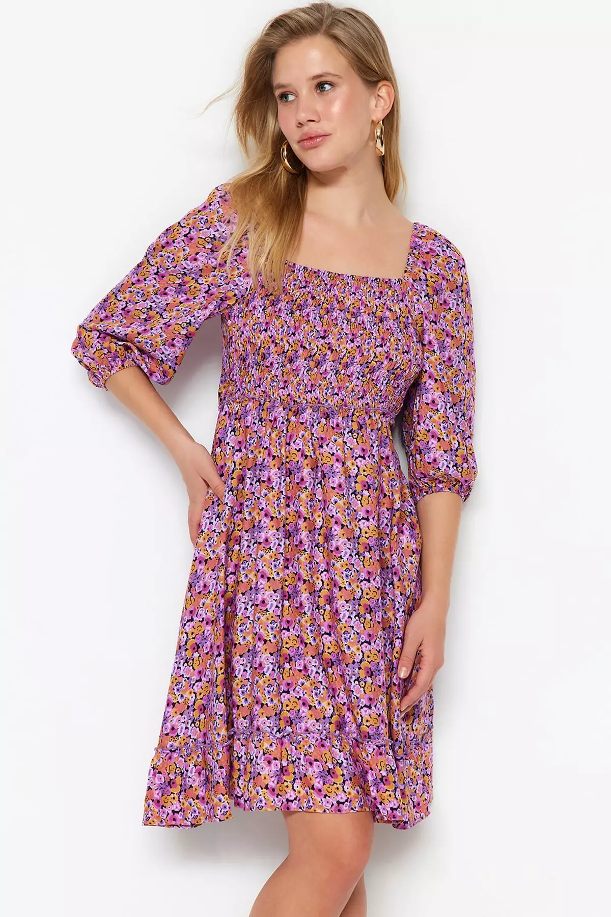 Purple patterned clearance dress