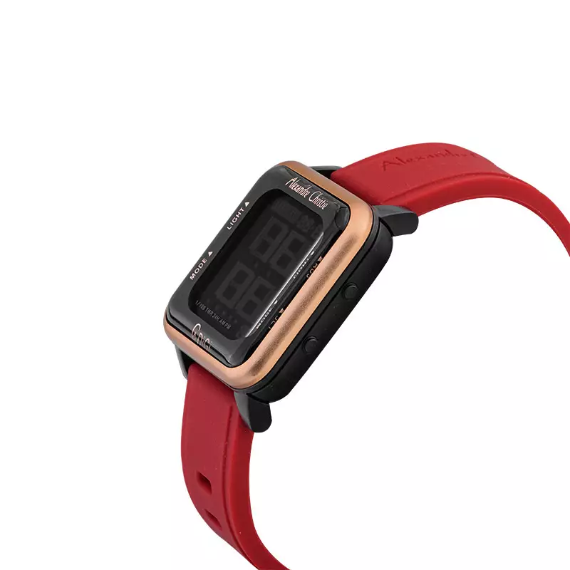 Jam Tangan Pria Alexandre Christie Digi AC 9344 MH RIPBARE Digital Dial Red Rubber Strap