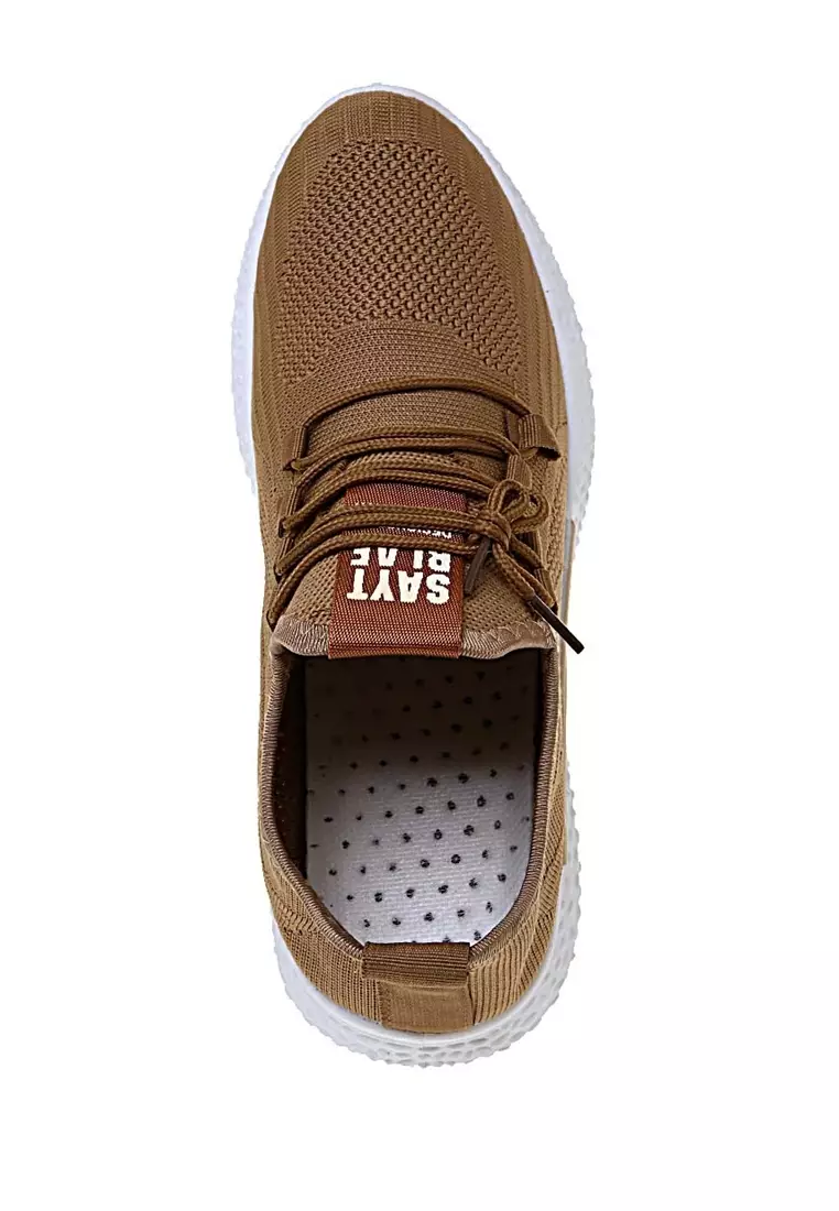 Chayton Sneakers Casual Sepatu Olahraga Polos Pria Material Flyknit Mesh - Brown