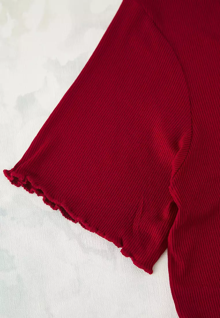 Claret Red Textured Baby Overlock Detailed Knitted Pajama Set Tbbss25Ai00096