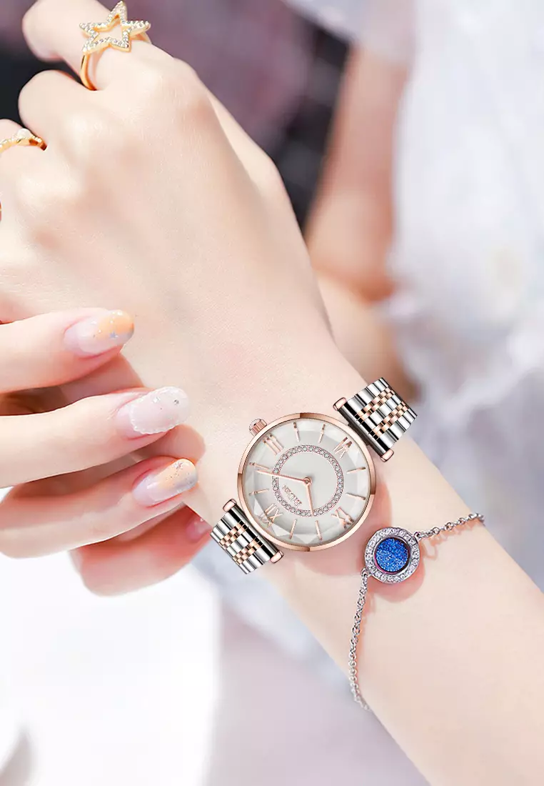 jan tangan wanita Klasik Mewah Atas Bisnis Jam Tangan Cewek Tali stainless steel