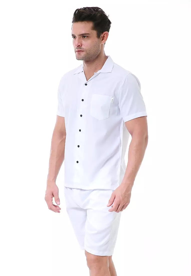 Deon Piyama Pria Plain Motive Kemeja One Set Lengan Pendek Material Cotton ORIGINAL - White