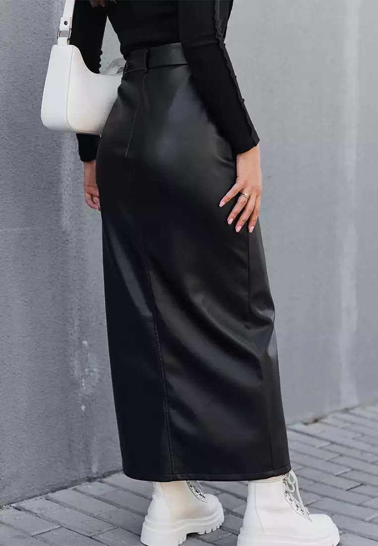 Buy Sunnydaysweety Black French retro velvet high waist leather skirt ...