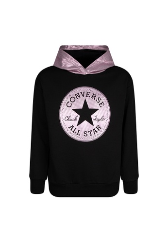 converse black Converse Girl's Chuck Patch Foil Hooded Boyfriend Pullover Hoodie - Black 3179DKA4E519B2GS_1