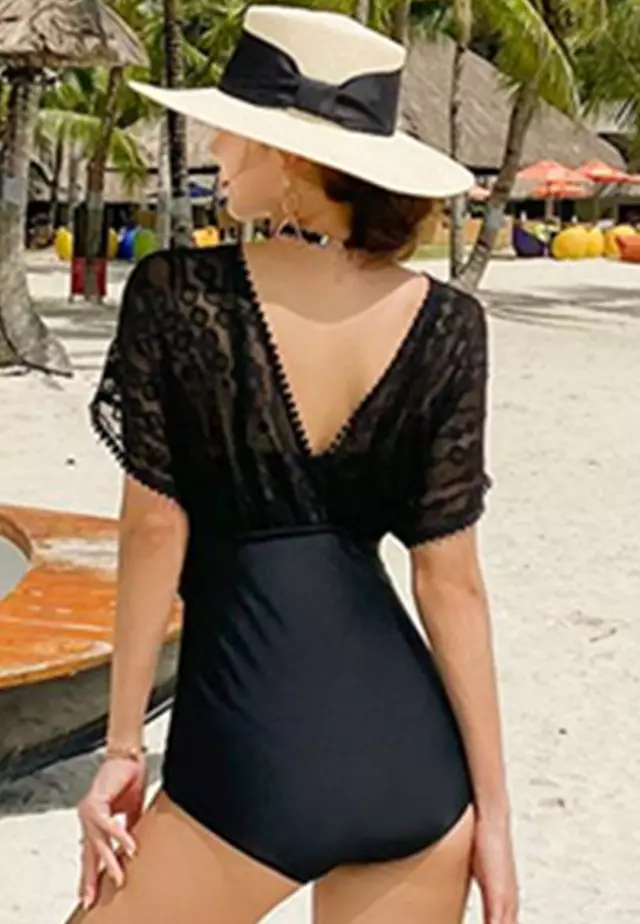 Korean Style See Through Deep-V Push-Up One-Piece Swimsuit A21031808