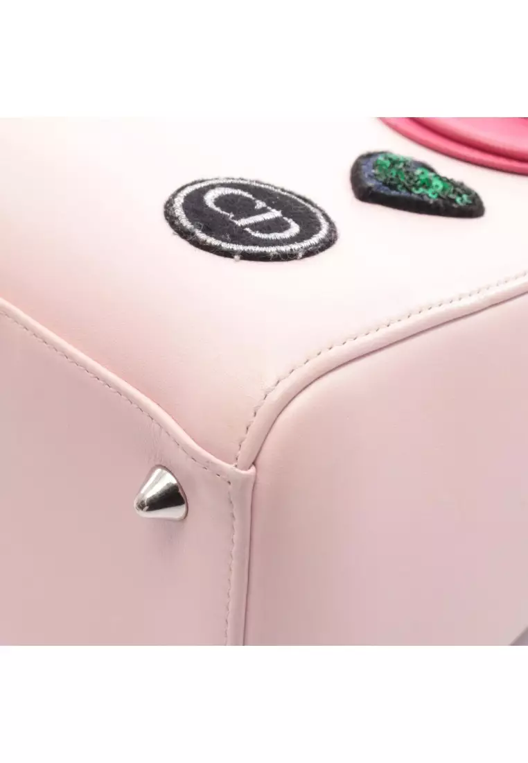 Pre-Loved Christian Dior LADY DIOR lady dior Handbag heart patch leather Light pink Bordeaux 2WAY