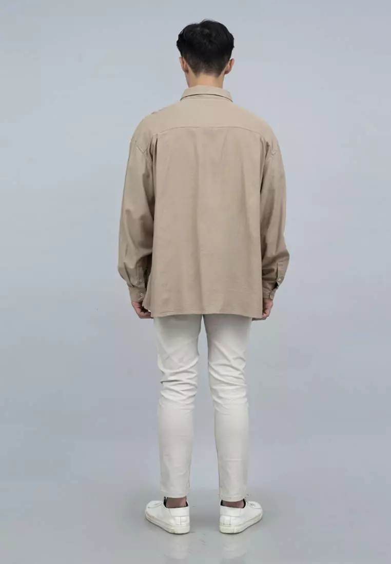 Houseofcuff Kemeja Pria Oversize/Outer Linen Look Unisex Krem