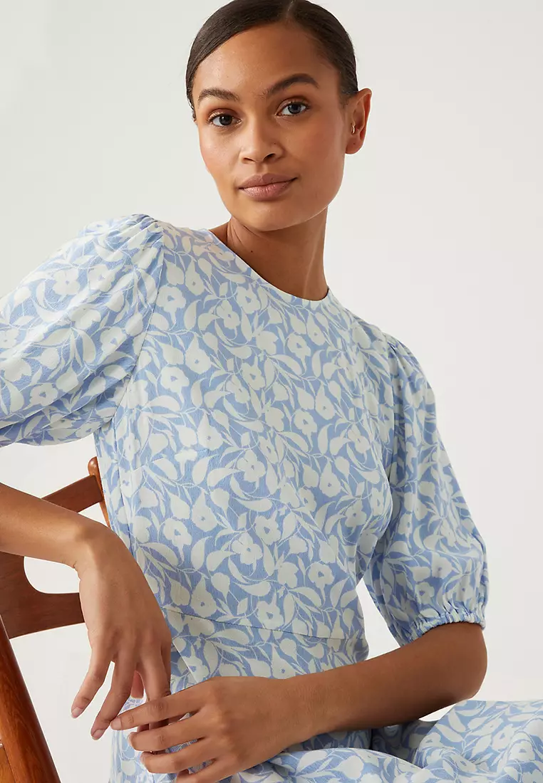 Printed Round Neck Mini Tea Dress