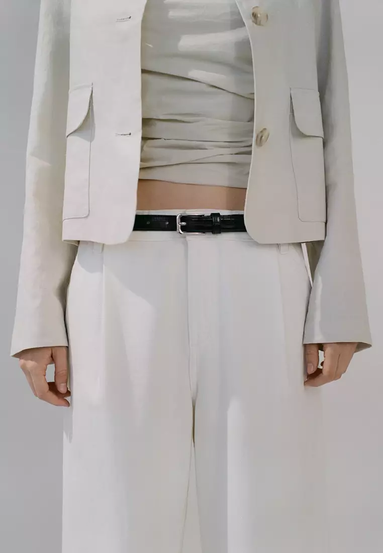 Fine Croco Leather-Effect Belt