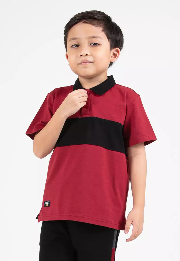 Forest Kids Premium Weight Cotton Stretchable Polo T Shirt Kids | T Shirt Baju Budak Lelaki - FK20259-56Maroon