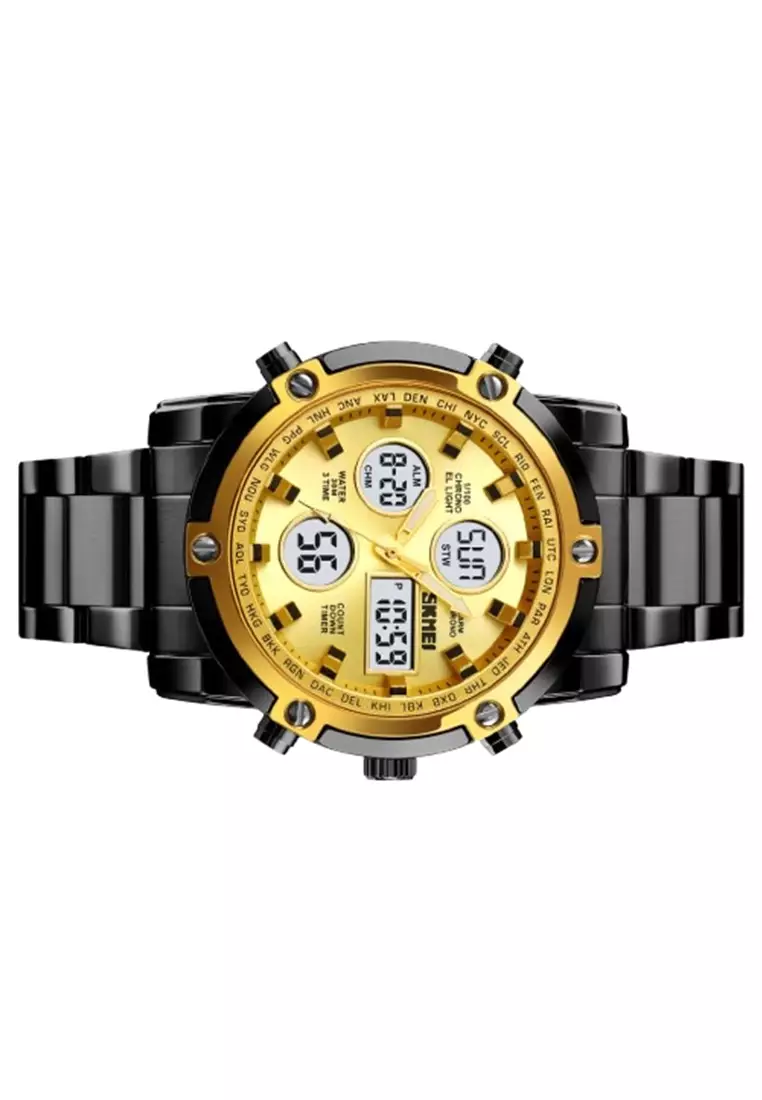 Jam Tangan Kasual Digital Analog Pria LED 1389 Waterproof 30M Strap Tali Material Stainless Steel TQ98 ORIGINAL