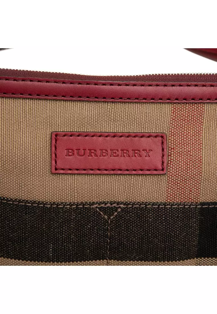 Pre-Loved Burberry Medium Mega Check Canvas And Grained Calfskin Ashby Tassel Bucket Bag