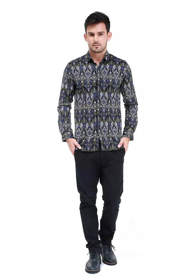 Dwan Kemeja Batik Pria Atasan Formal Longsleeve Shirt Material Cotton ORIGINAL - Black
