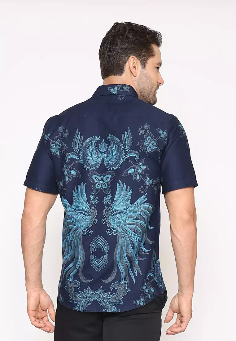 MAGINOT NATA NAVY Batik Slim Fit Lengan Pendek