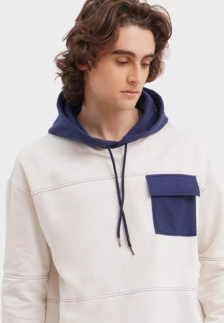 Buy Penshoppe Relaxed Fit Pullover Hoodie With Contrast Details