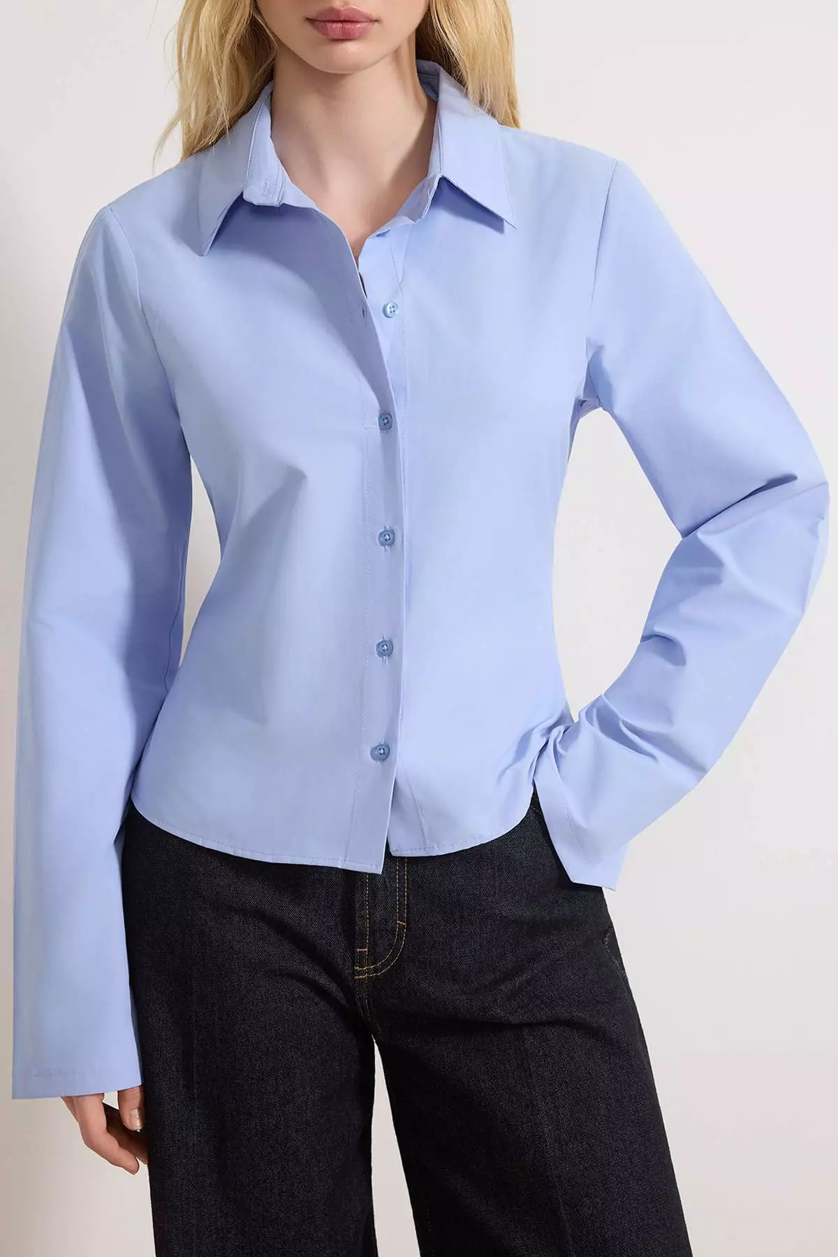 Light Blue Corset Detailed Fitted Waist Shirt Twoaw26Go55
