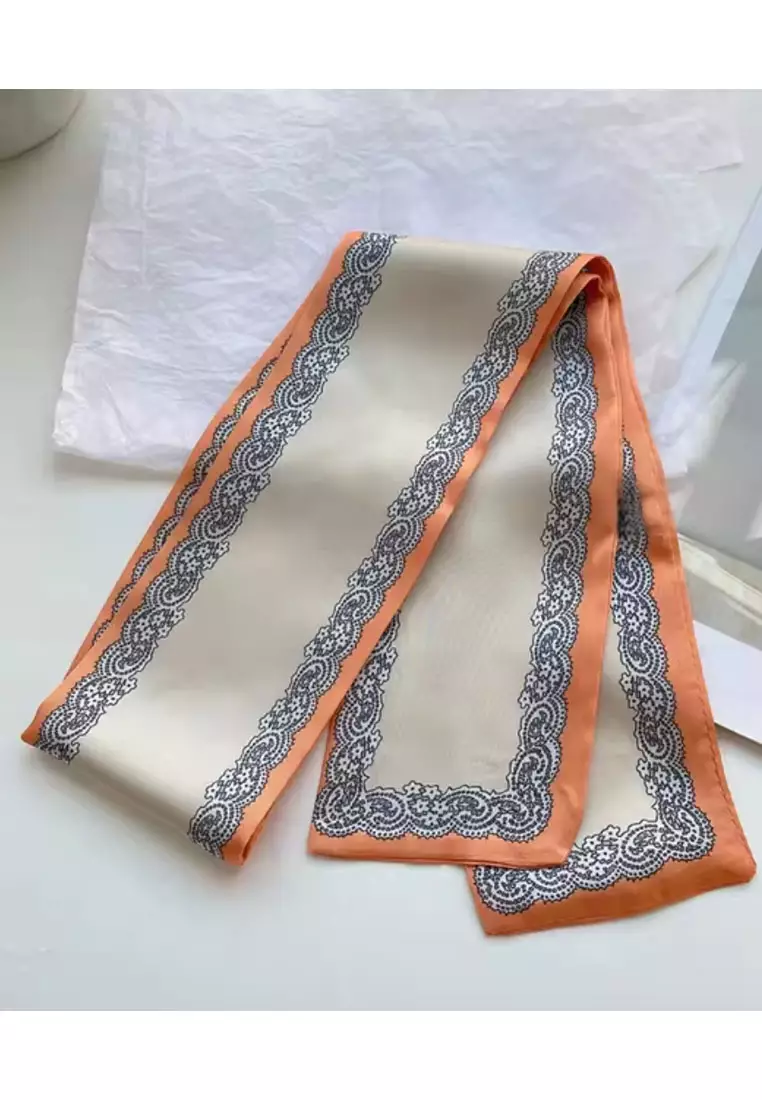 Aksesoris Wanita Paisley Border Twilly Skinny Multi purpose Scarf Wanita Peach Orange