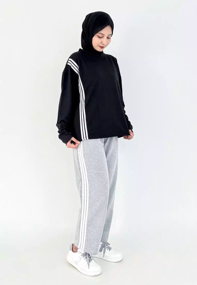 Set Sporty Alena [BLACK-GREY] Setelan Training Babyterry