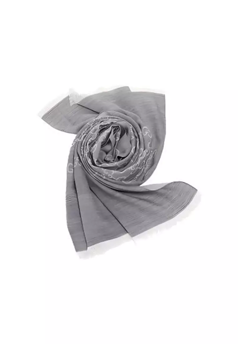 GG Logo Wool Silk Scarf in Grey 165904 3G646