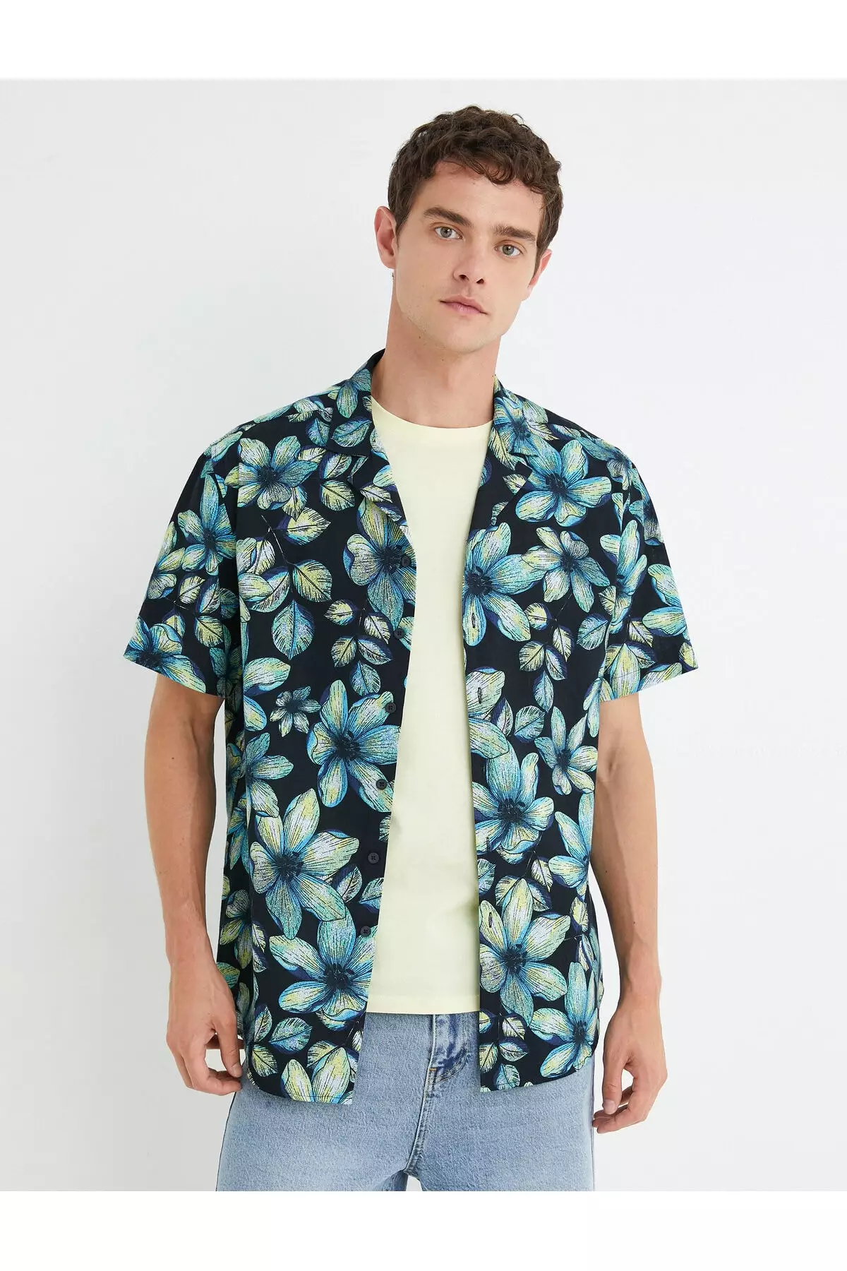 KOTON Floral Print Shirt Turndown Collar 2024