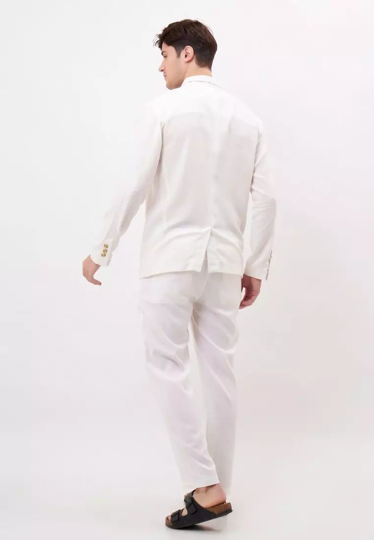 Salt Setelan Blazer Celana Linen Pria Putih - Linen Blazer Set for Men White