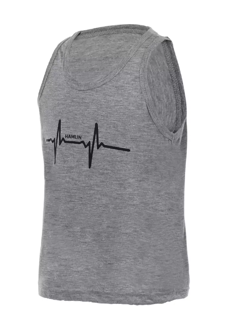 Oriel Singlet Anak Unisex Motif Detak Kids Tshirt Sleeveless Material Cotton ORIGINAL - Gray