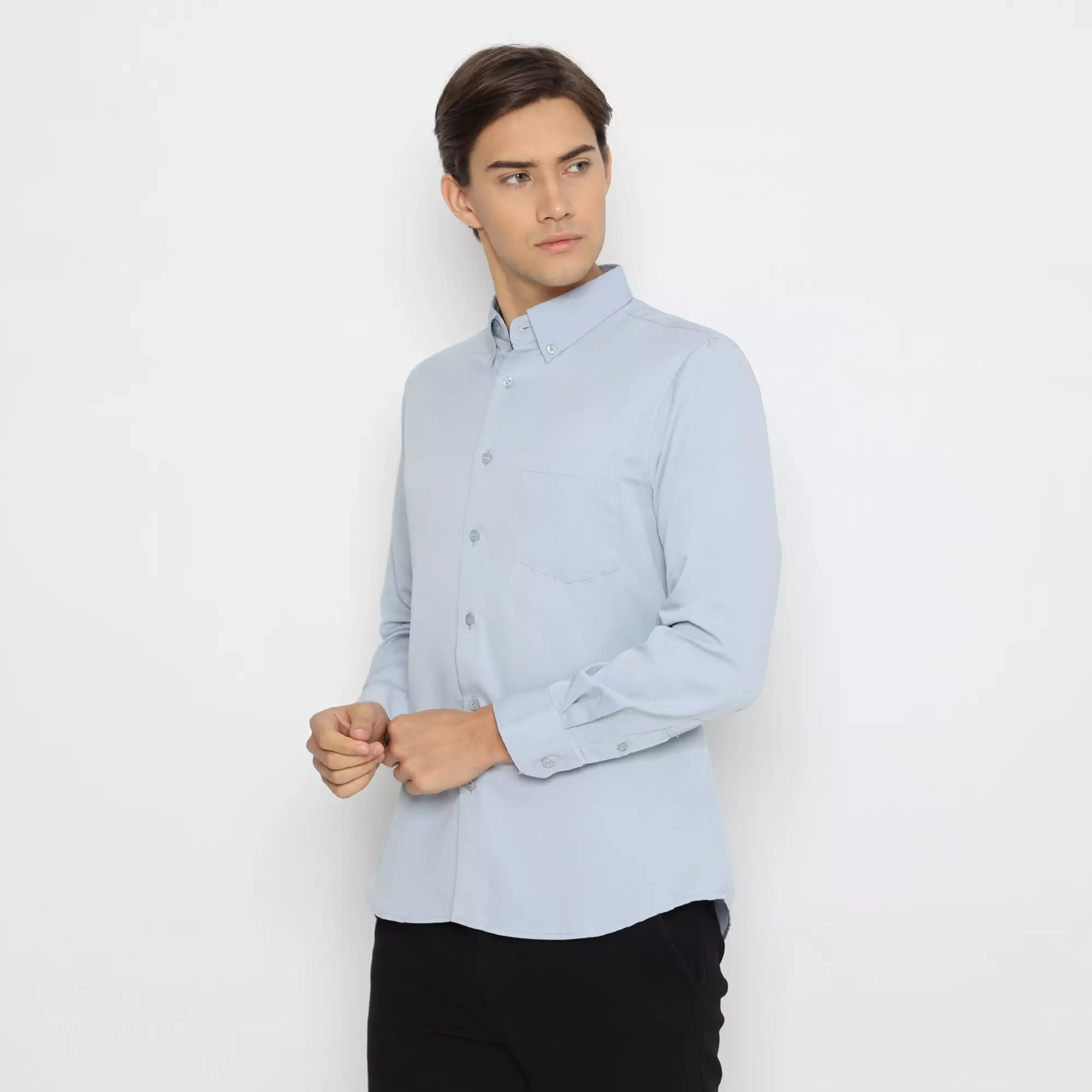 Platini Baju Kemeja Pria Lengan Panjang Polos Polinosic Abu Muda 66119