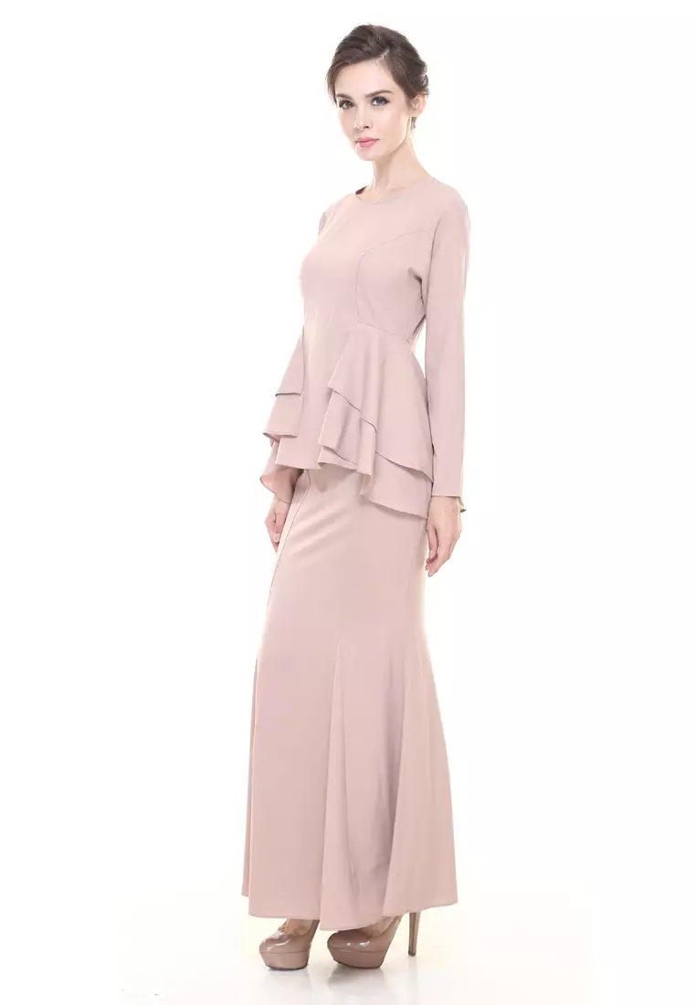 Lora Peplum Kurung Modern in Light Beige