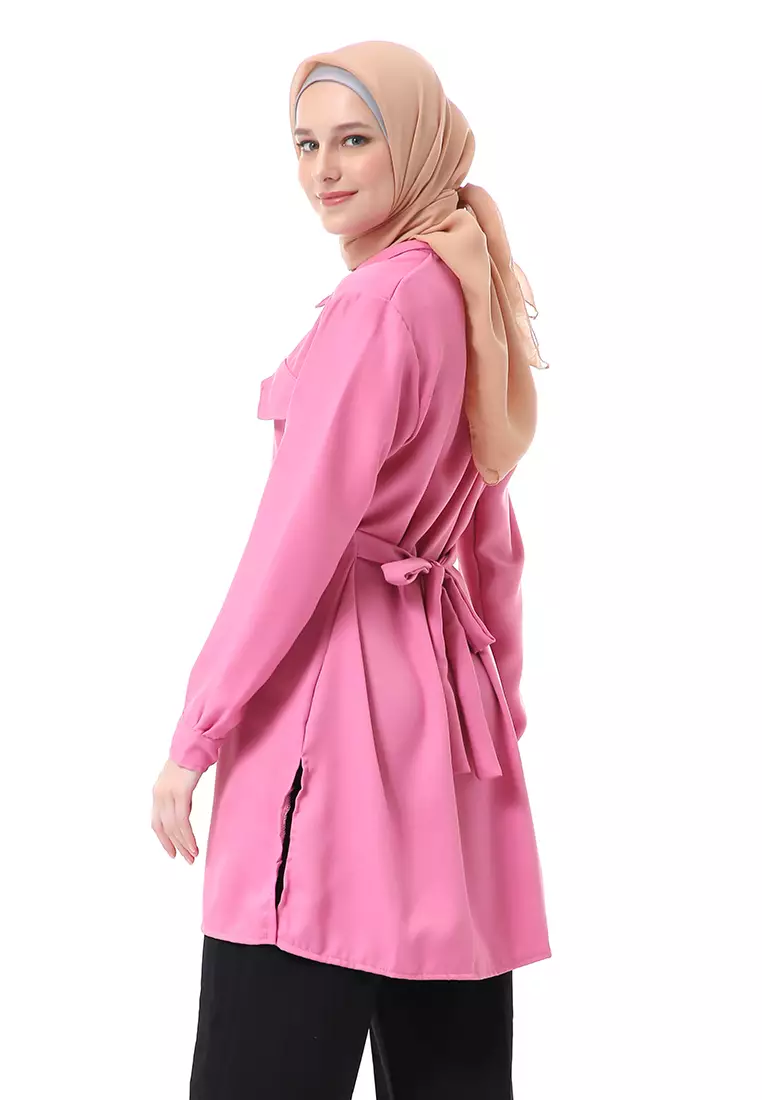 Babyla Long Tunik Pakaian Atasan Muslimah Wanita Motif Polos - Dusty