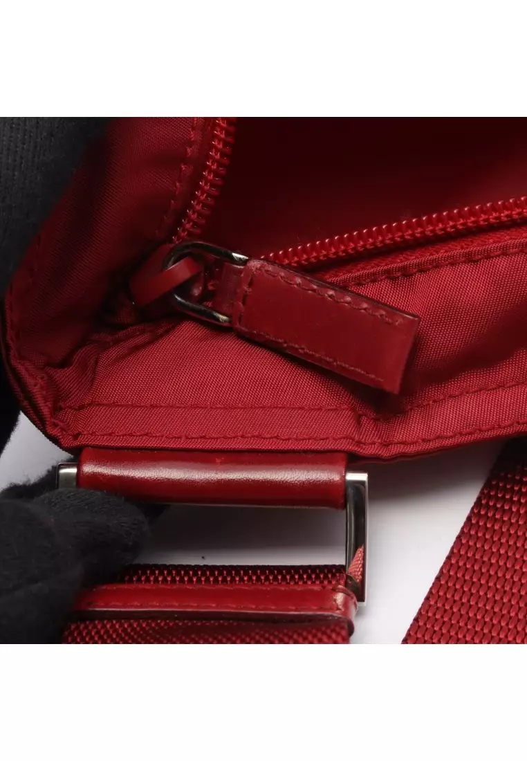 Pre-Loved Prada triangle logo Shoulder bag Nylon leather Red