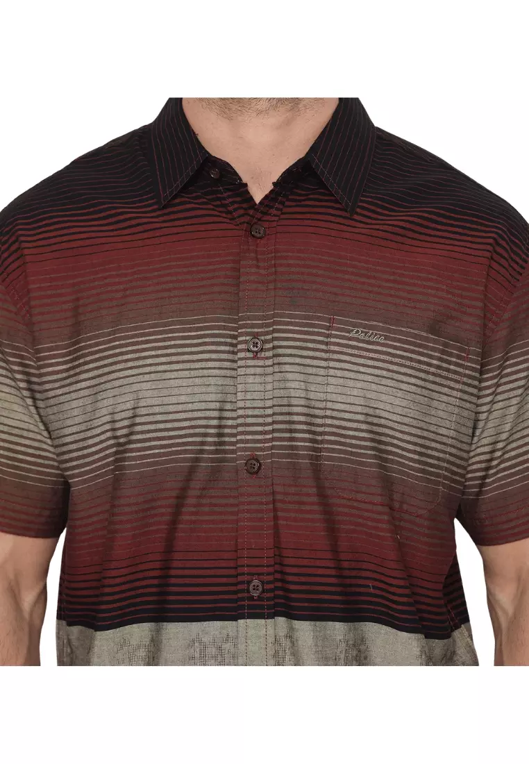 POLICE Kemeja Border Printing Hitam Merah Regular Fit Pria