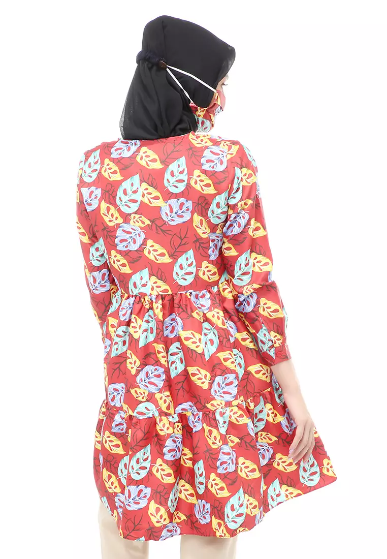 Sania Tunik Muslimah Atasan Wanita Long Sleeve Free Face Mask Premium Quality - 10 Maroon