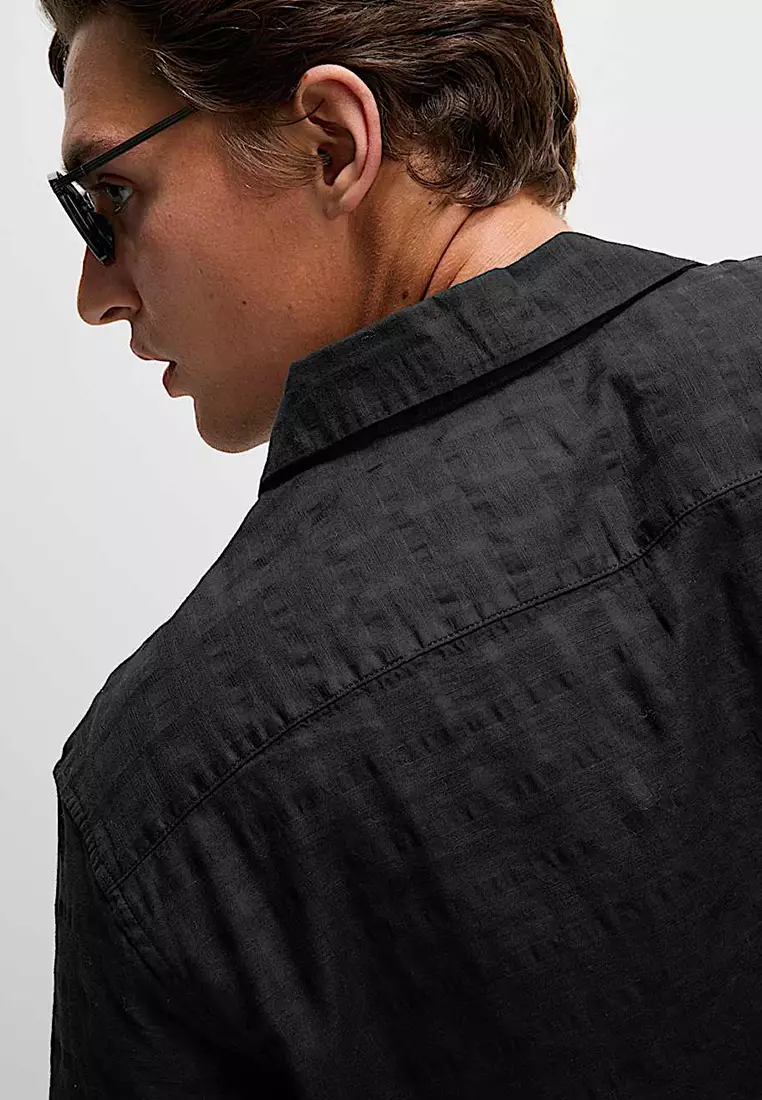 Cotton Rich Seersucker Check Shirt