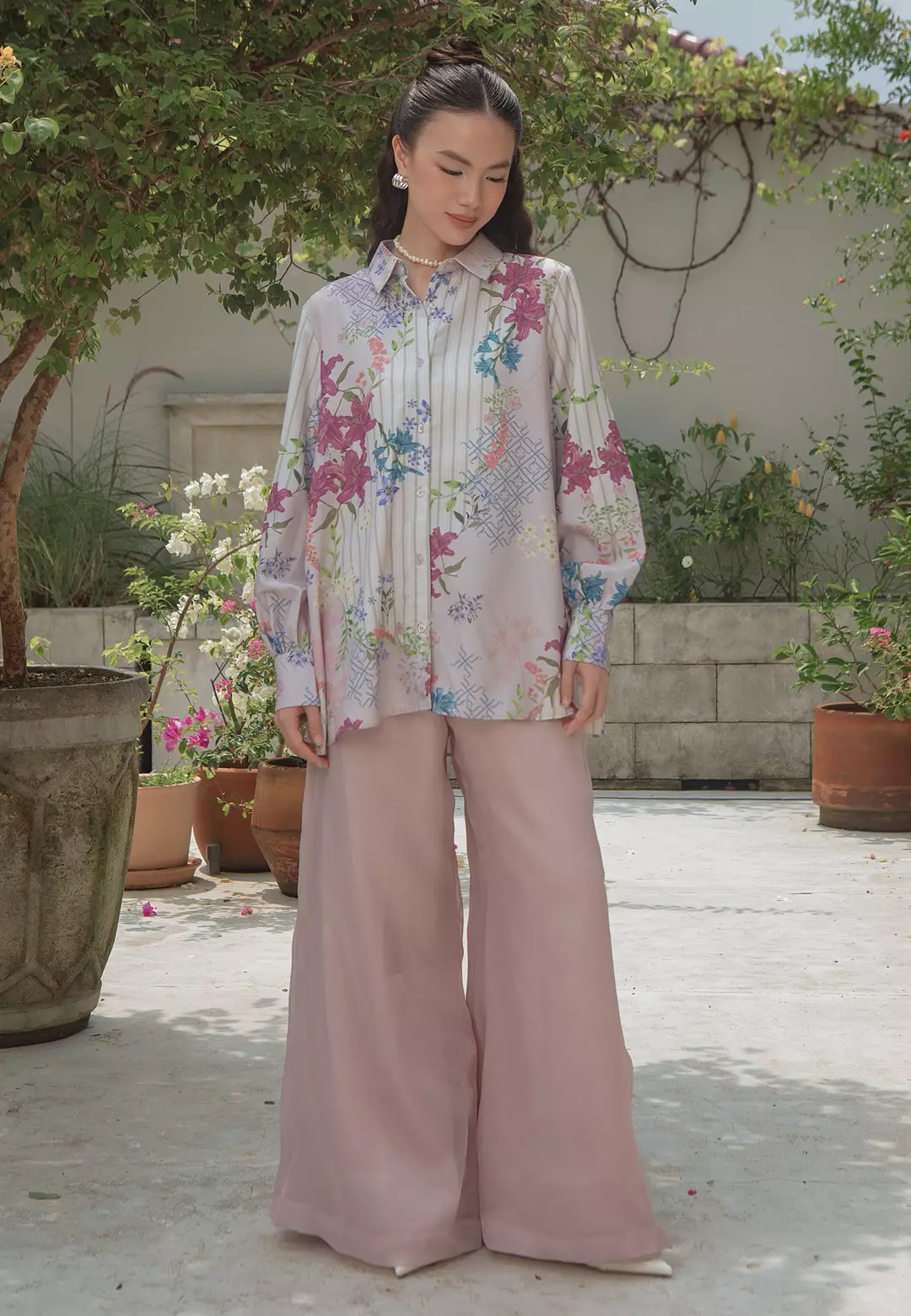 HijabChic Merissa Lavender Bloom Top - Baju Lebaran Motif Floral Nyaman