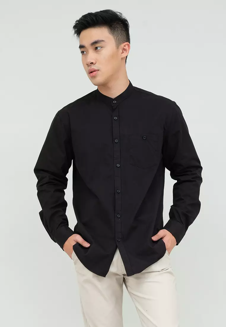 Houseofcuff kemeja Koko Lengan Panjang Pria Hitam