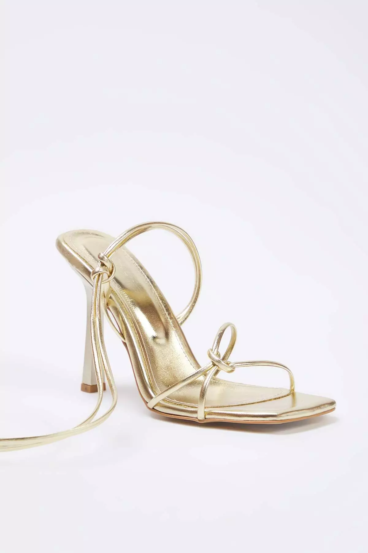 Gold Ankle Strap Detail Women Thin Heeled Sandals Takss25To00095