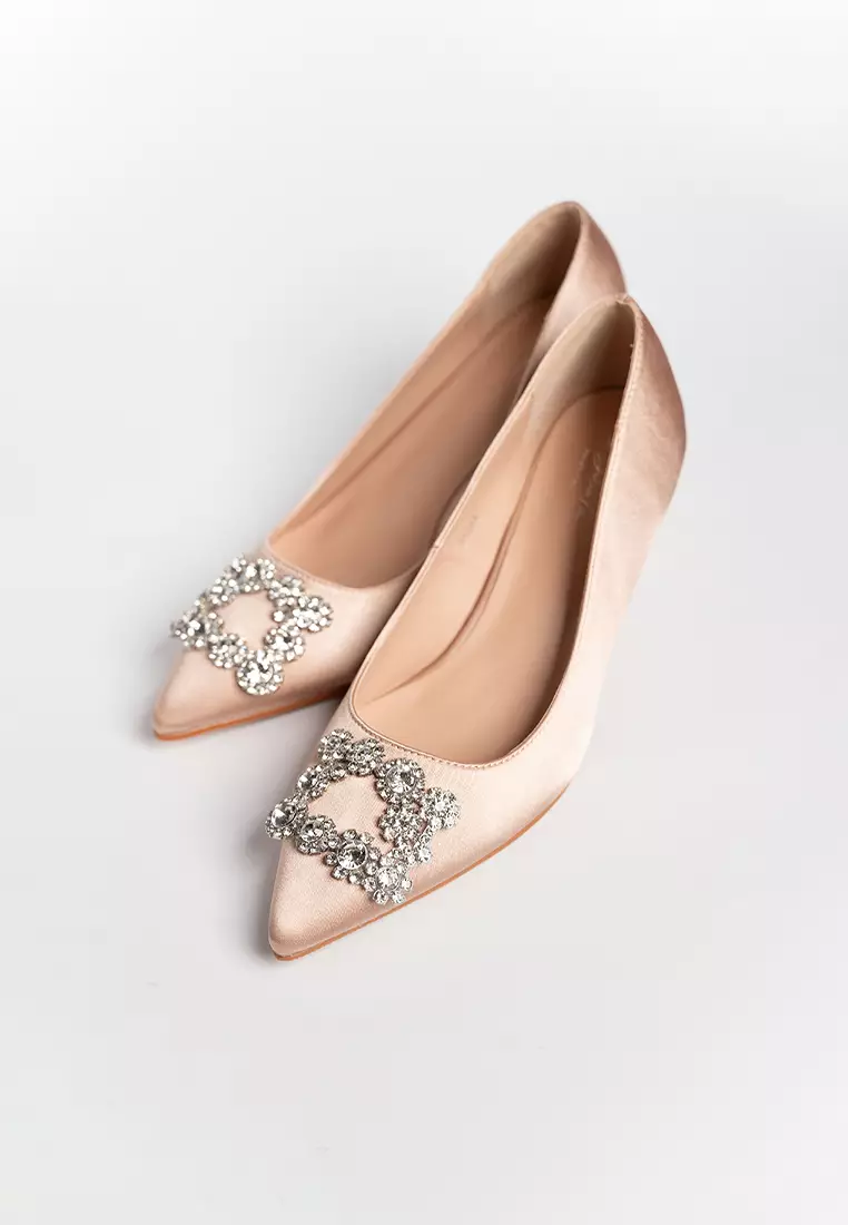 Joy Satin Rhinestone Heels