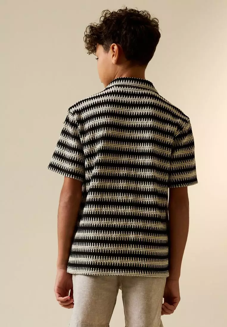 Short Sleeve Textured Stripe Revere Shirt
