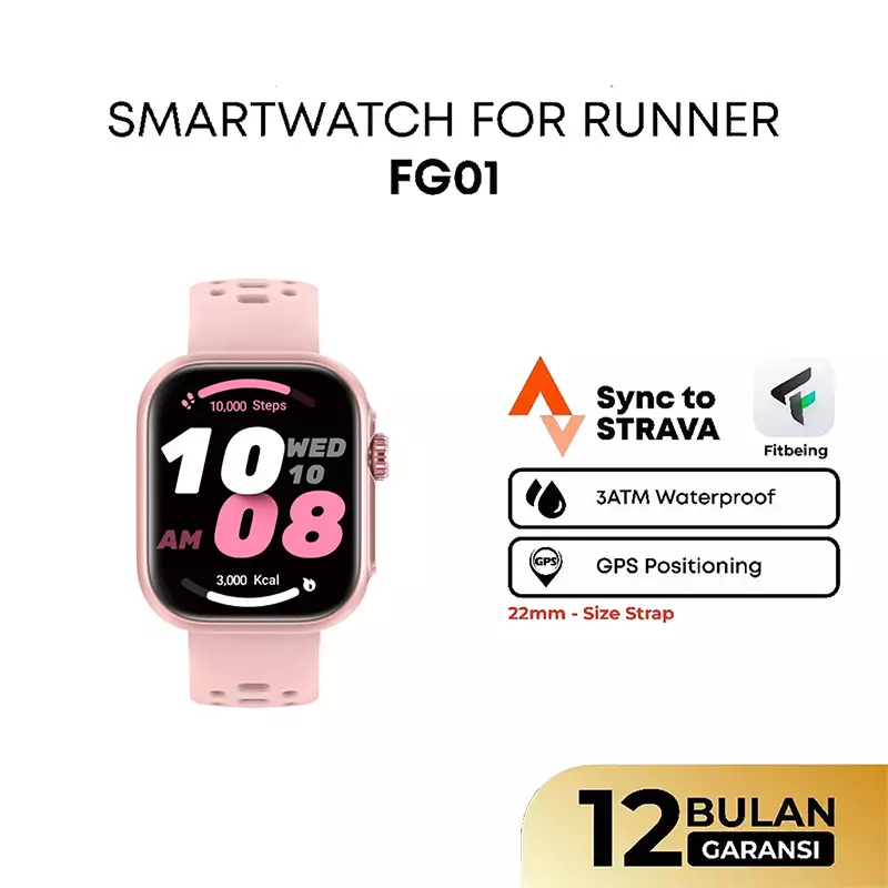 Jam Tangan Unisex Olike FG01 Smartwatch With Health & Sport Monitoring GPS Pink Rubber Strap