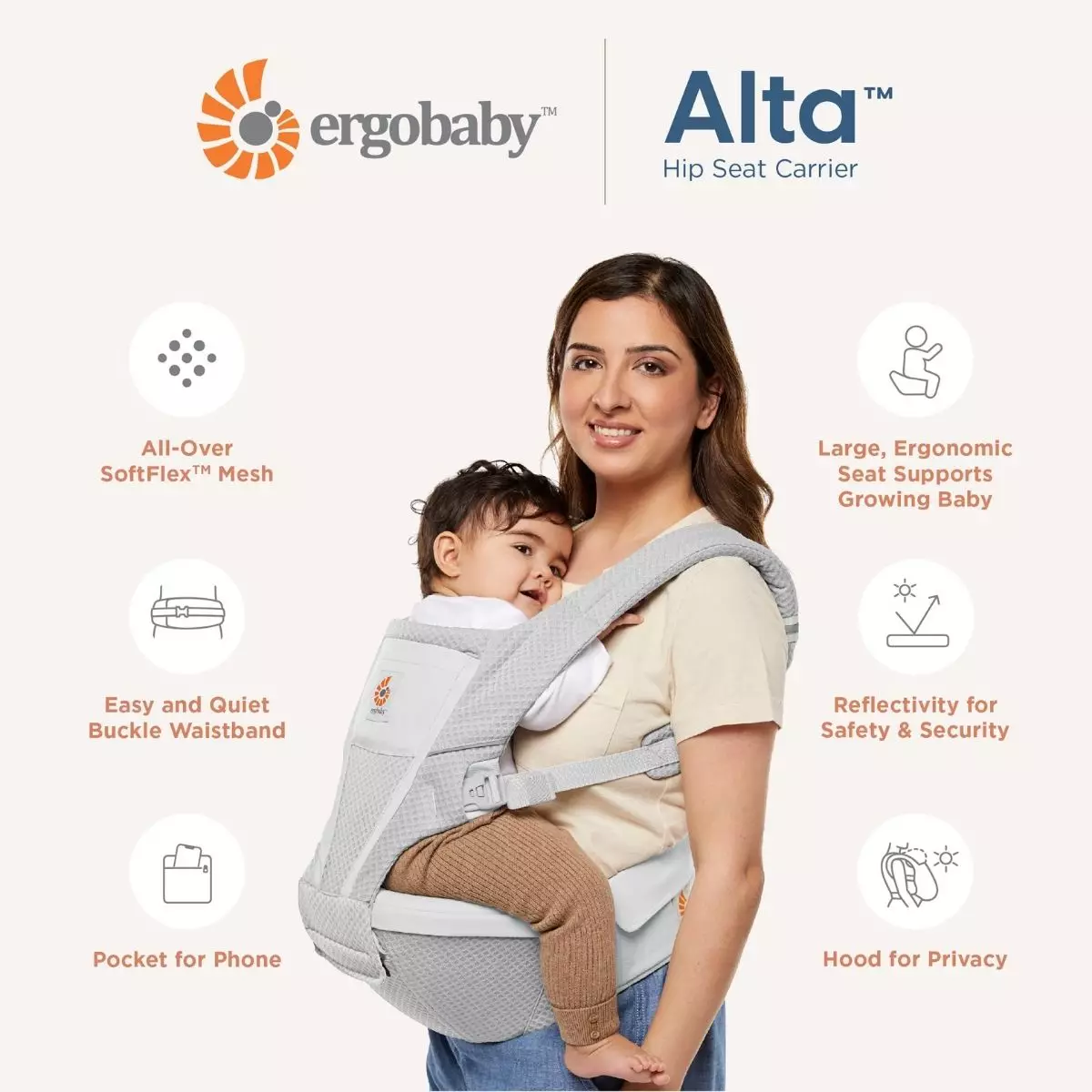 Ergobaby Alta Hip Seat Baby Carrier Natural Beige - Gendongan Bayi